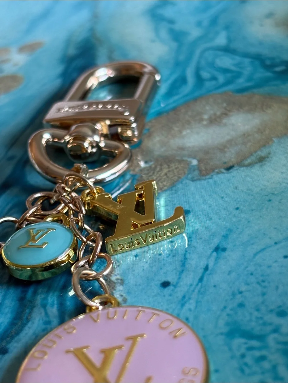 Louis Vuitton Pink & Gold Medallion Key Charm with Blue Accent